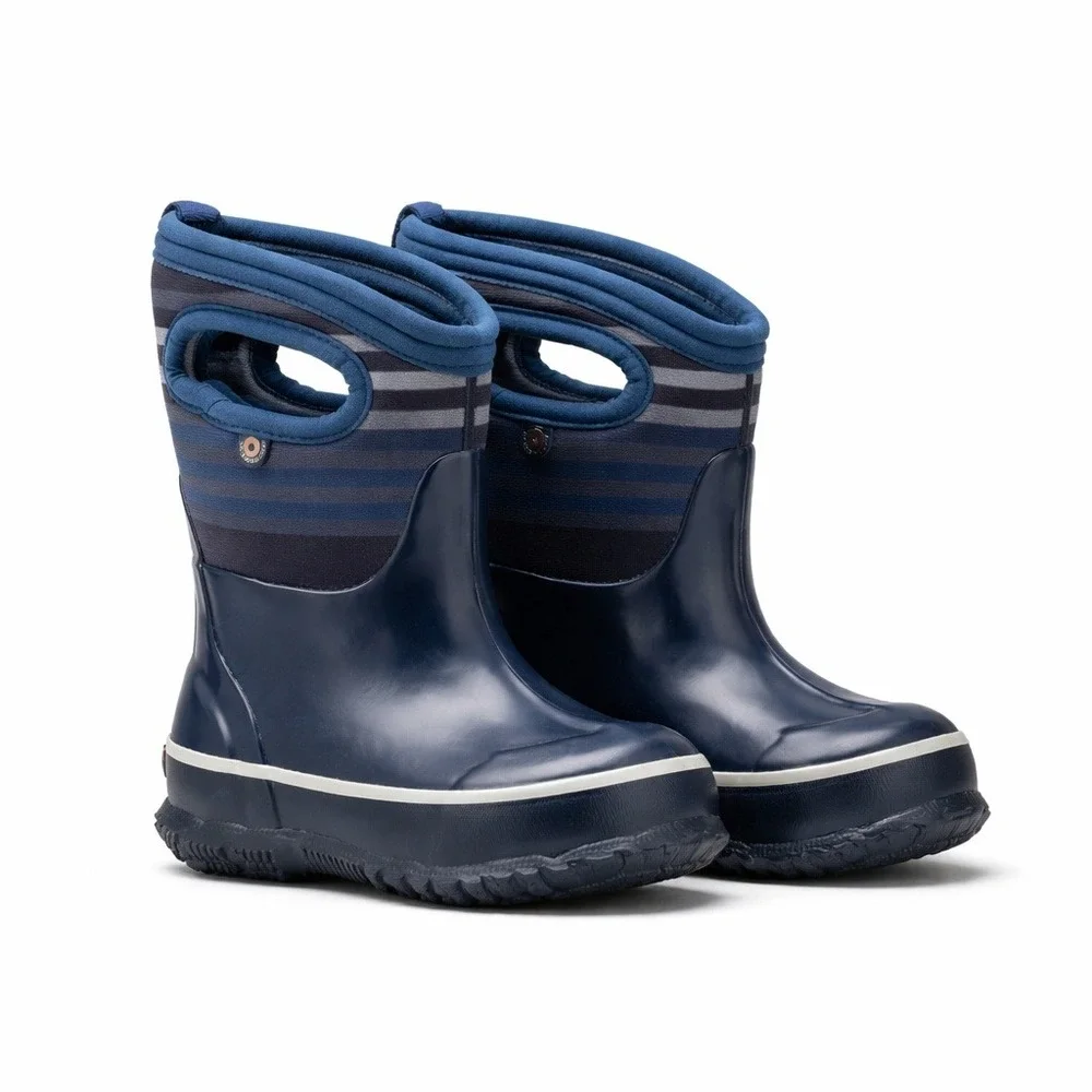 Bogs Classic Varied Stripe Waterproof Insulated Winter Boots Navy‎ Blue Kids 7